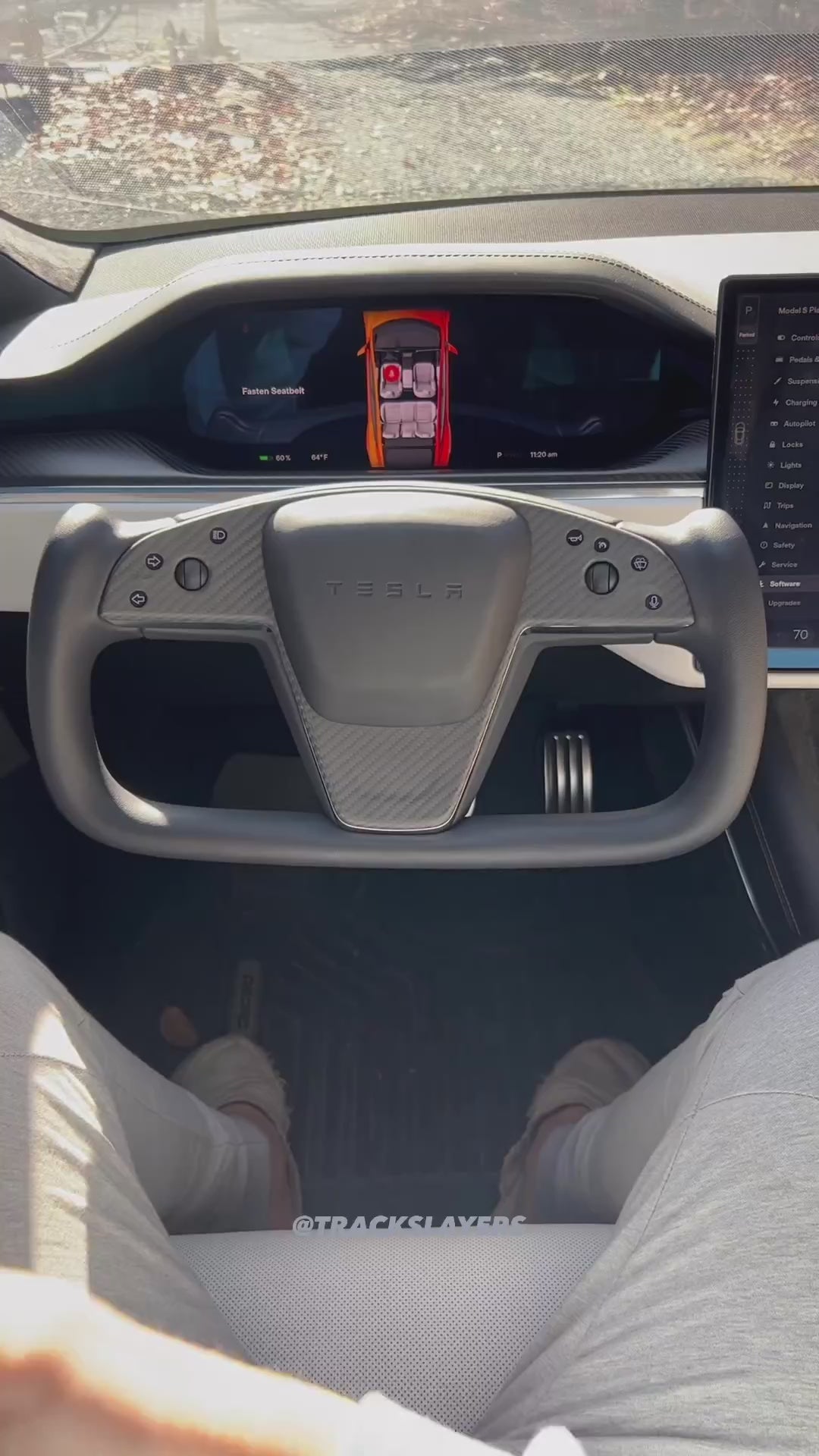 Real Molded Matte Carbon Fiber Yoke Steering Wheel Touch Panel Overlay For Tesla Model S 2021-2024
