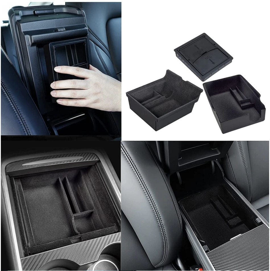 Starweh Tesla Model Y Model 3 Accessories Centre Console Organiser Push  Pull Flocking Centre Console Storage Box for 2022 2021 Tesla Model 3/Y :  : Automotive