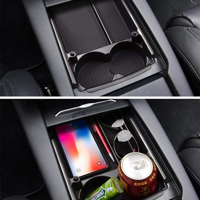 Center Console Storage Organizer With Cup Holders For Tesla Model X  2015-2021