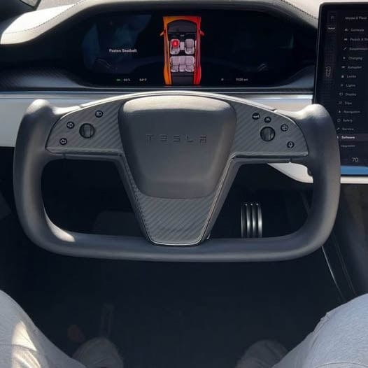 Genuine Gloss Carbon Fiber Yoke Steering Wheel Bezel Fascia Trim for Tesla  Model X 2021-2023 (PLAID)