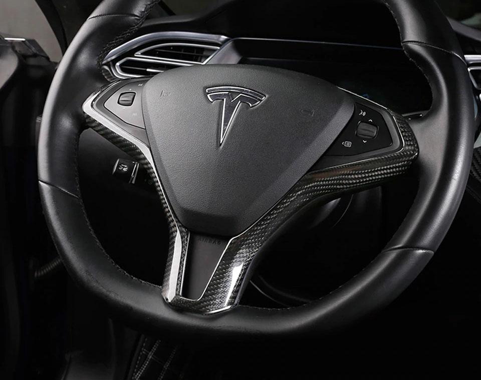 Echte glänzende Kohlefaser-Lenkradblende für Tesla Model S 2014–2020