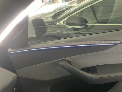 Real Molded Matte Carbon Fiber Interior Door Panel Overlay Covers 4Pcs for Tesla Model Y Juniper 2025-2026