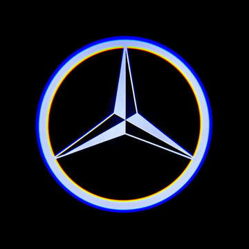 Mercedes-Benz logo with a rainbow gradient on a black background