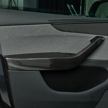 Real Molded Gloss Carbon Fiber Door Armrest Panel Overlay Covers 4Pcs for Tesla Model Y Juniper 2025-2026