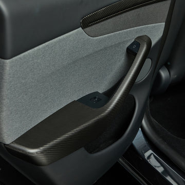 Real Molded Matte Carbon Fiber Door Armrest Panel Overlay Covers 4Pcs for Tesla Model Y Juniper 2025-2026