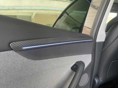 Real Molded Gloss Carbon Fiber Door Panel Overlay Covers 4Pcs for Tesla Model Y Juniper 2025-2026