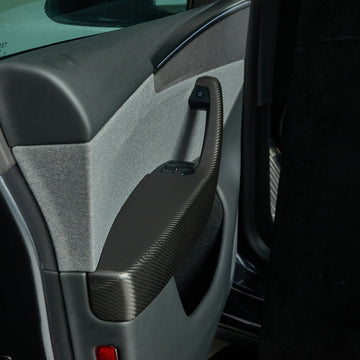 Real Molded Matte Carbon Fiber Door Armrest Panel Overlay Covers 4Pcs for Tesla Model Y Juniper 2025-2026