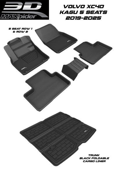 3D MAXpider Custom Fit All-Weather KAGU Series LHD Floor Mats For Volvo XC40 2019-2025