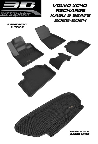 3D MAXpider Custom Fit All-Weather KAGU Series LHD Floor Mats For Volvo XC40 Recharge 2022-2024