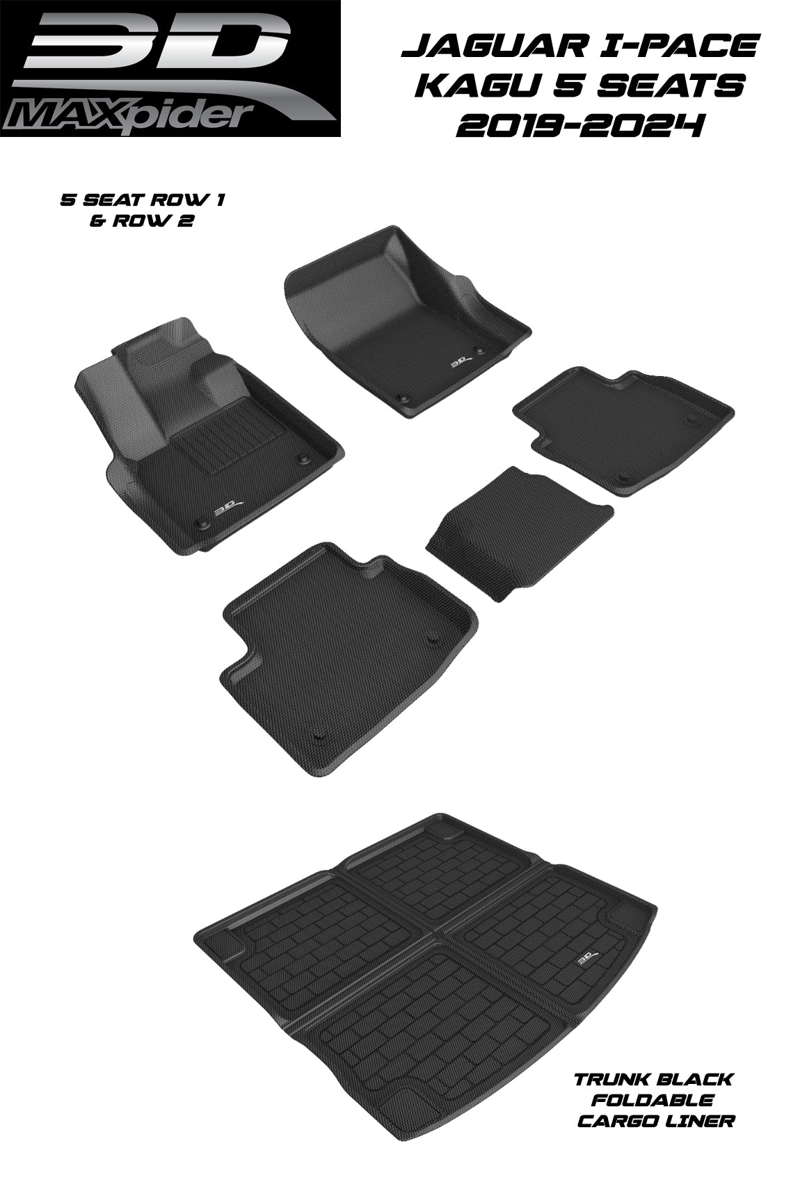 3D MAXpider Custom Fit All-Weather KAGU Series LHD Floor Mats For Jaguar I-Pace 2019-2024