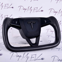 In Stock Full Matte Carbon Fiber YOKE Steering Wheel For Tesla Model 3 Highland 2023 - 2024