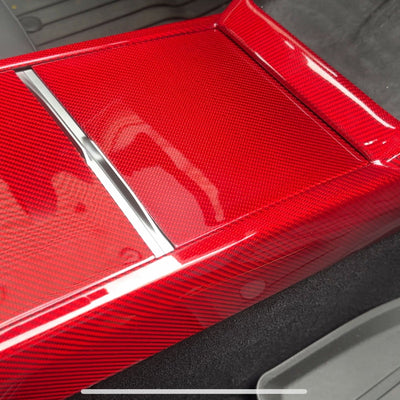 Real Molded RED Carbon Fiber Center Console Full Coverage Overlay Cover for Tesla Model 3 2023-2025 Highland