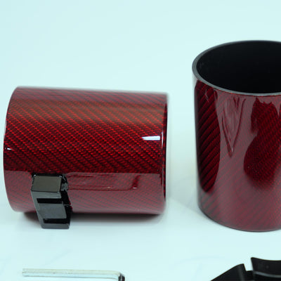 Real Red Gloss Carbon Fiber Door Cup Holders Pair V3 For Tesla Model Y 2020-2024