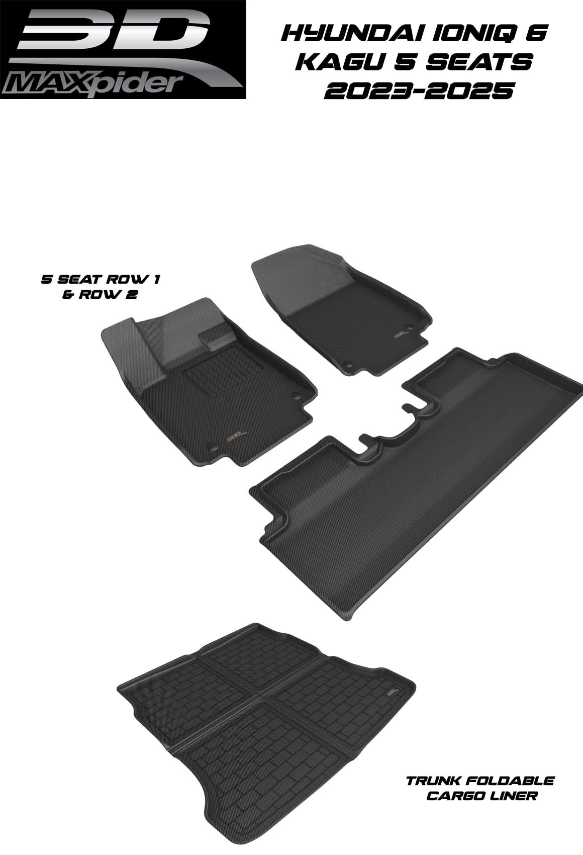 3D MAXpider Custom Fit All-Weather KAGU Series LHD Floor Mats For Hyundai IONIQ 6 2023-2025