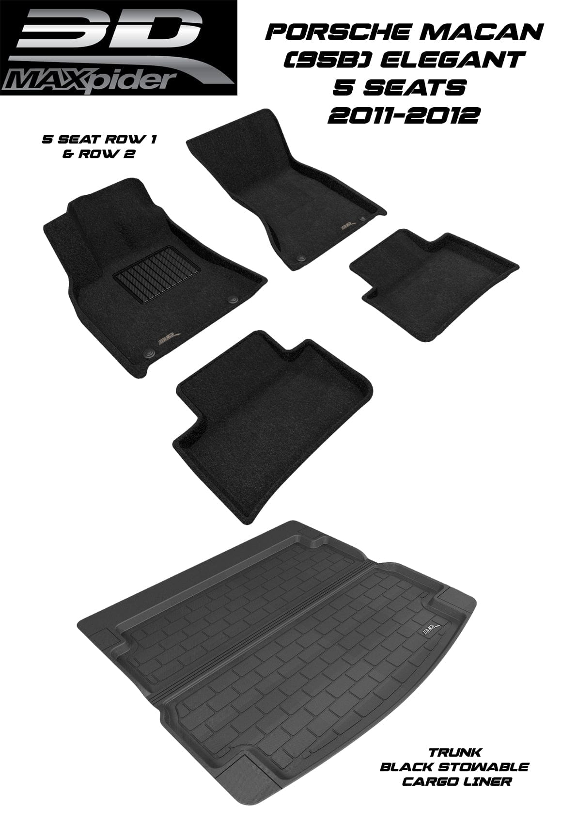 3D MAXpider Custom Fit All-Weather ELEGANT Series LHD Floor Mats For Porsche Macan (95B) 2015-2025