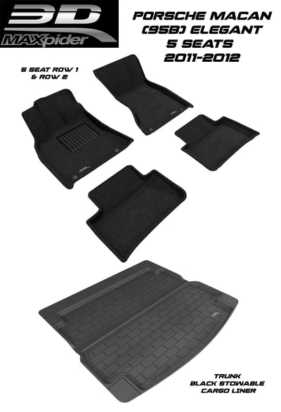 3D MAXpider Custom Fit All-Weather ELEGANT Series LHD Floor Mats For Porsche Macan (95B) 2015-2025