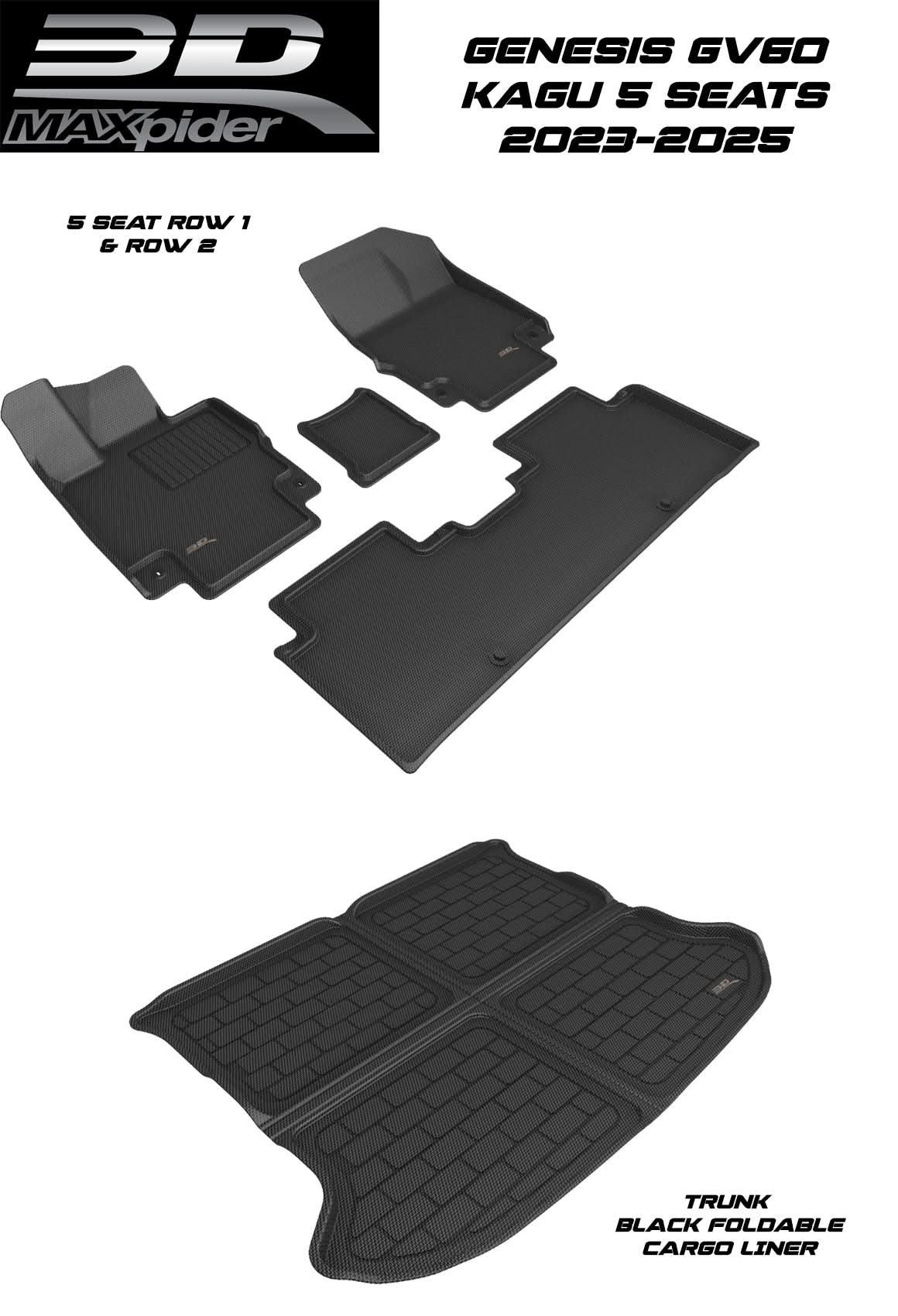 3D MAXpider Custom Fit All-Weather KAGU Series LHD Floor Mats For Genesis GV60 2023-2025