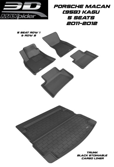 3D MAXpider Custom Fit All-Weather KAGU Series LHD Floor Mats For Porsche Macan (95B) 2015-2025