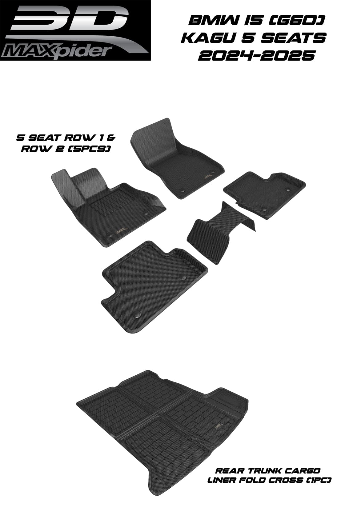 3D MAXpider Custom Fit All-Weather KAGU Series LHD Floor Mats For BMW i5 G60 5 SEATS 2024-2025