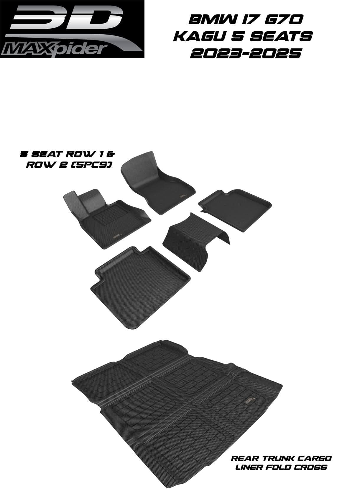 3D MAXpider Custom Fit All-Weather KAGU Series LHD Floor Mats For BMW i7 G70 5 SEATS 2022-2025 - PimpMyEV