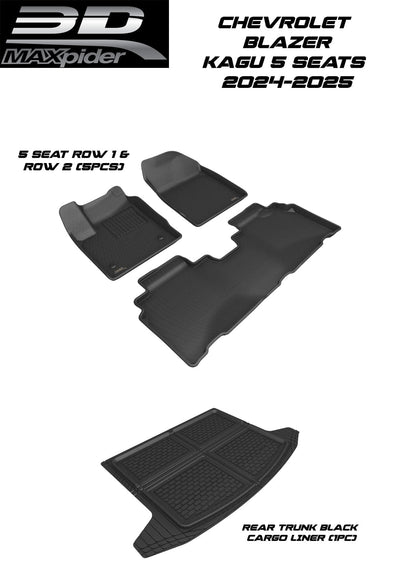 3D MAXpider Custom Fit All-Weather KAGU Series LHD Floor Mats For Chevrolet Blazer 5 SEATS 2024-2025