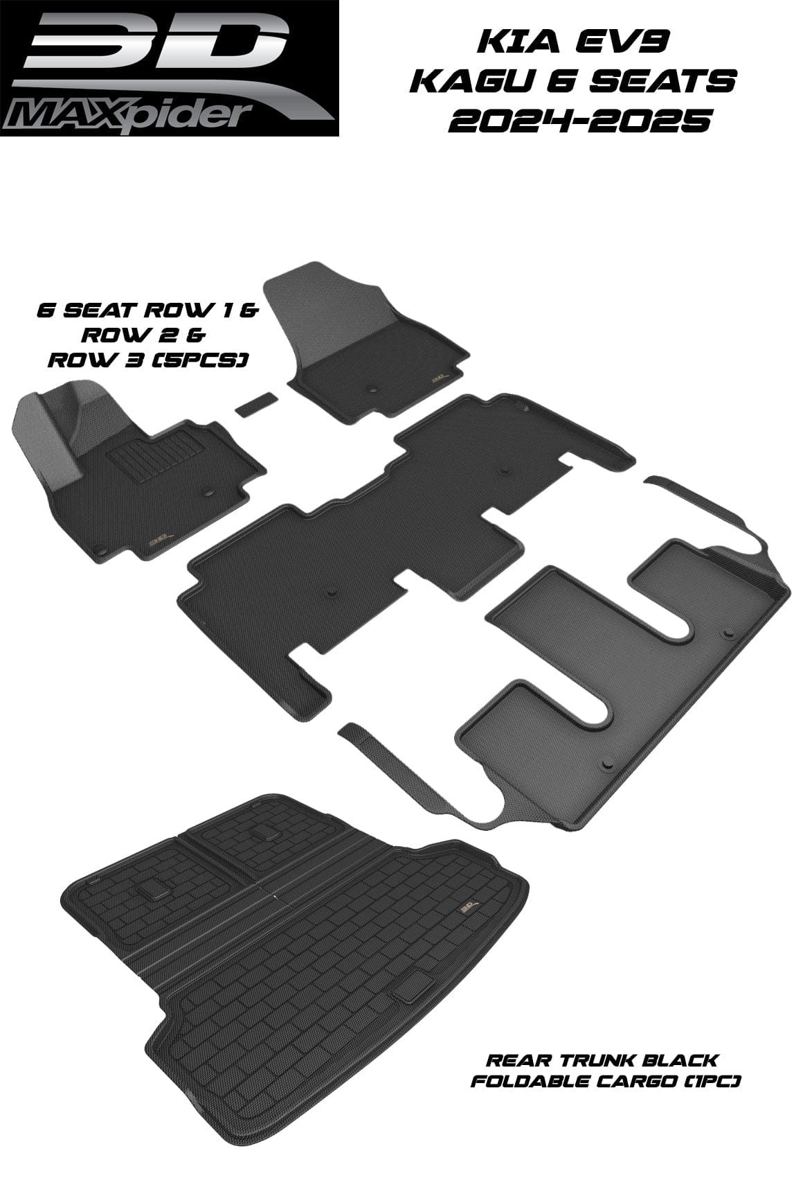 3D MAXpider Custom Fit All-Weather KAGU Series LHD Floor Mats For KIA EV9 6 SEATS 2024-2025