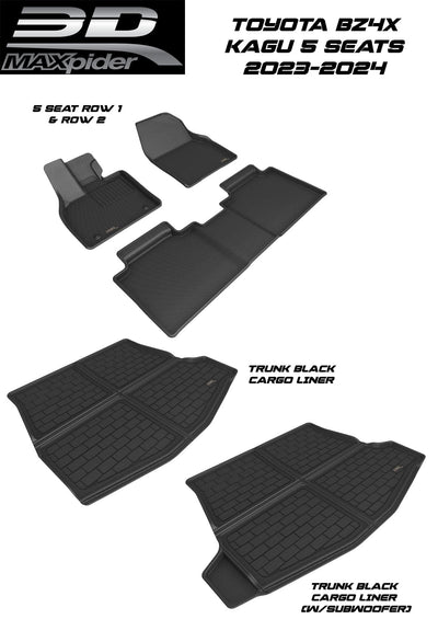3D MAXpider Custom Fit All-Weather KAGU BLACK Series LHD Floor Mats For Toyota BZ4X 5 SEAT 2023-2024