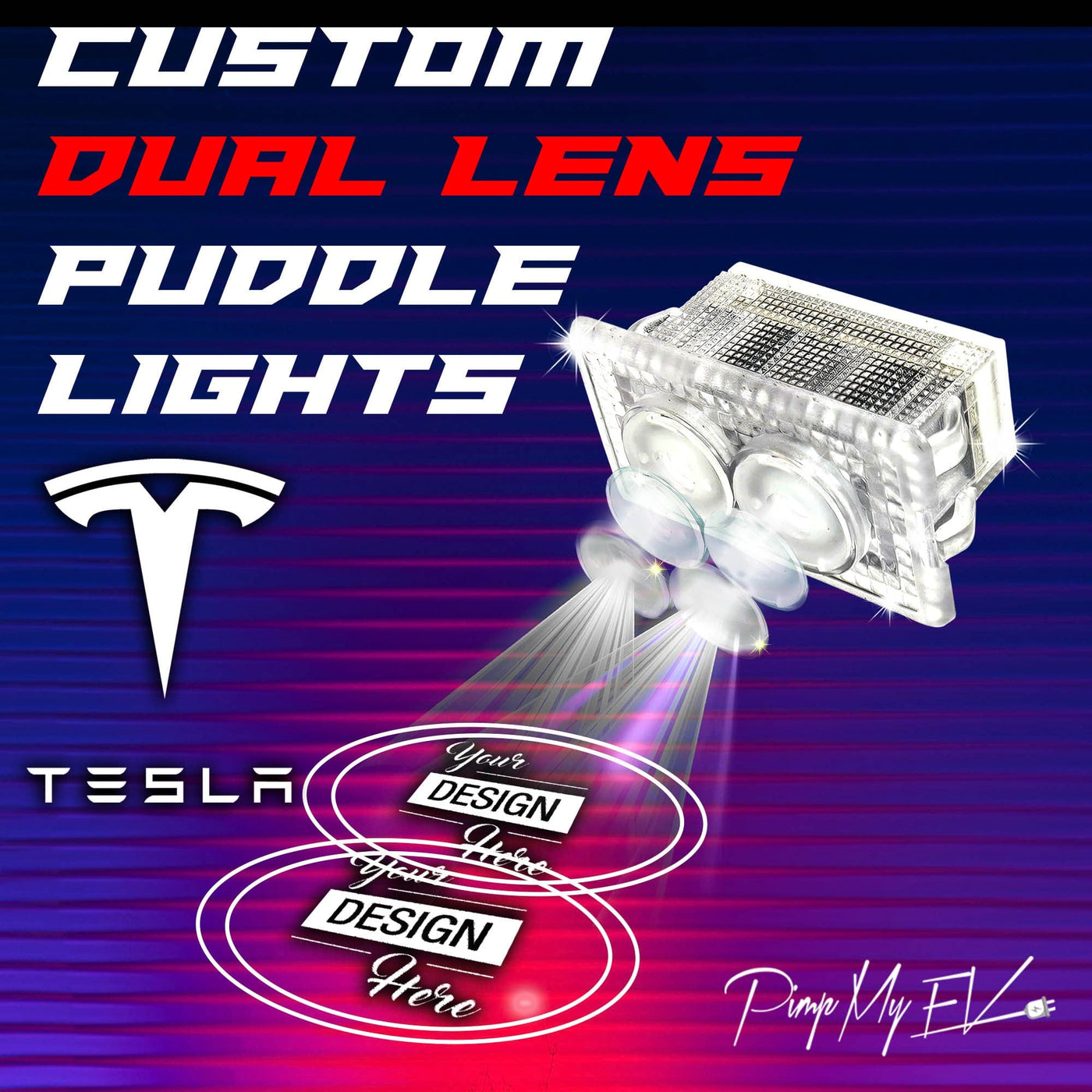 Custom Dual Lens Door Projector Puddle Lights V2 For Tesla Model S, 3, X, Y