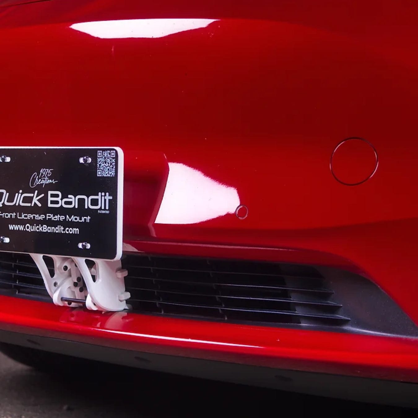 White Quick Bandit License Plate Mount for Tesla Model Y