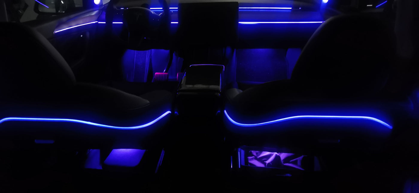 Für Tesla Model 3 Y 21-22 Umgebungslichter LED-Streifen Neon Beleuchtung  Mittelkonsole Armaturenbrett App Steuerung Innenraum Autozubehör