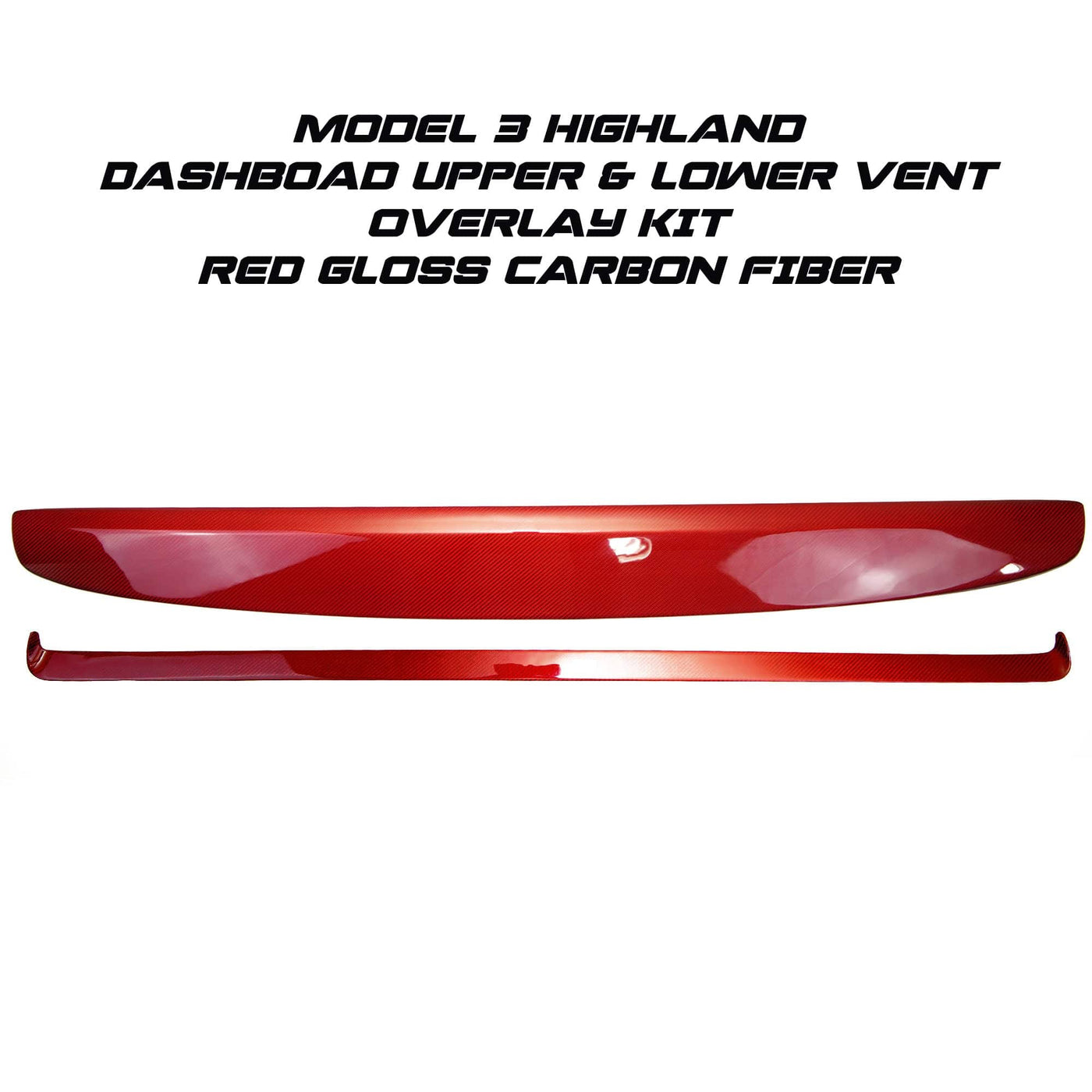 Real Molded RED Carbon Fiber Dashboard Air Vent Overlay Kit For Tesla Model 3 2023-2024 Highland