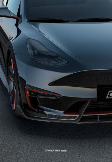 CMST Genuine Carbon Fiber & FRP Front Lip Splitter V4 for Tesla Model Y AWD Performance/RWD Long Range 2020+ - PimpMyEV