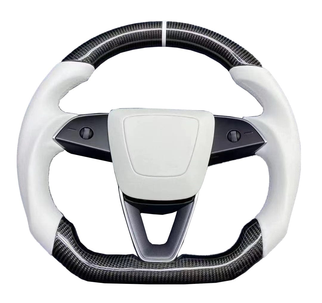 Custom Dry Carbon Fiber Steering Wheel Replacement for Tesla Model 3 2024 Highland - PimpMyEV