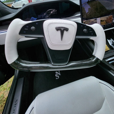 Custom Dry Carbon Fiber Yoke Steering Wheel Replacement for Tesla Model S/X Or Plaid 2021-2023 - PimpMyEV