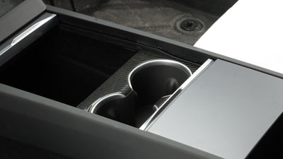 Dry Gloss Carbon Fiber Front Cup Holder Cover for Tesla Model 3 2024 Highland - PimpMyEV