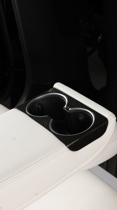 Dry Gloss Carbon Fiber Rear Cup Holder Cover for Tesla Model 3 2024 Highland - PimpMyEV