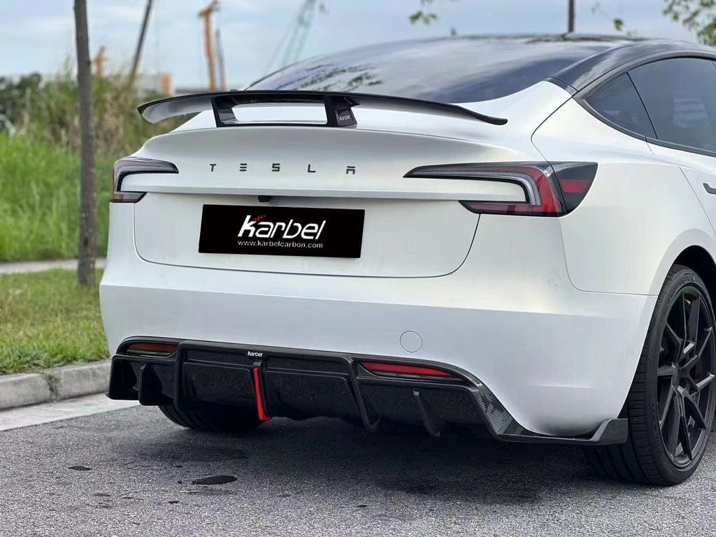 Karbel Pre-preg Carbon Fiber With Light Rear Diffuser & Canards for Tesla Model 3 Highland 2024+