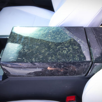 Real Molded Forged Carbon Fiber Armrest & Rear Screen Overlay Cover For Tesla Cybertruck 2024 - 2025 - PimpMyEV