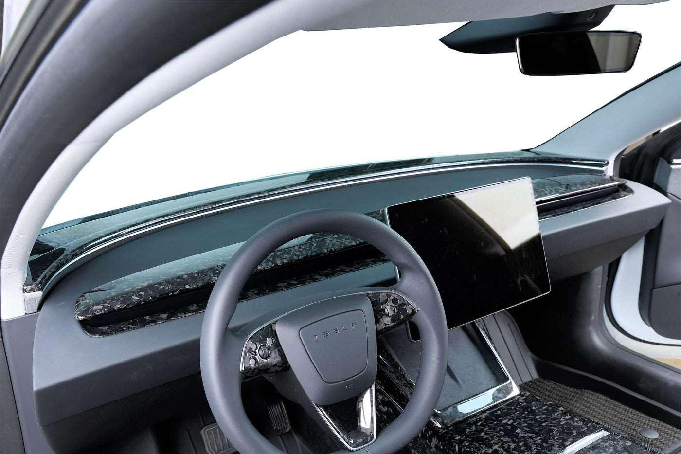 Real Molded Forged Carbon Fiber Dashboard Overlay Kit For Tesla Model 3 2023-2024 Highland - PimpMyEV