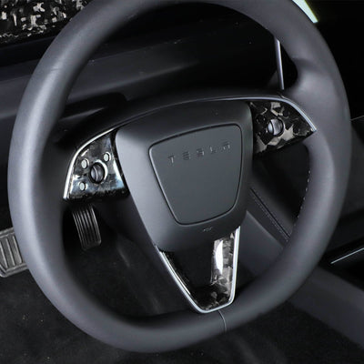 Real Molded Forged Carbon Fiber Steering Wheel Overlays 3Pcs for Tesla Model 3 2023-2024 Highland - PimpMyEV