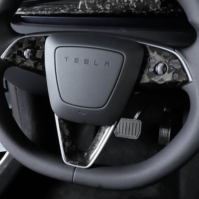 Real Molded Forged Carbon Fiber Steering Wheel Overlays 3Pcs for Tesla Model 3 2023-2024 Highland - PimpMyEV