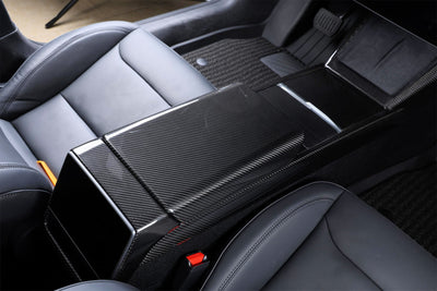 Real Molded Gloss Carbon Fiber Armrest Overlay Cover For Tesla Model 3 2023-2024 - PimpMyEV