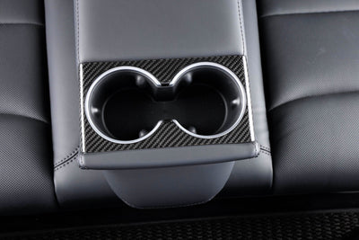 Real Molded Gloss Carbon Fiber Backseat Cup Holder Overlay for Tesla Model 3 2023-2024 Highland - PimpMyEV