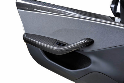 Real Molded Gloss Carbon Fiber Door Armrest Panel Overlay Covers 4Pcs for Tesla Model 3 2023-2024 Highland - PimpMyEV