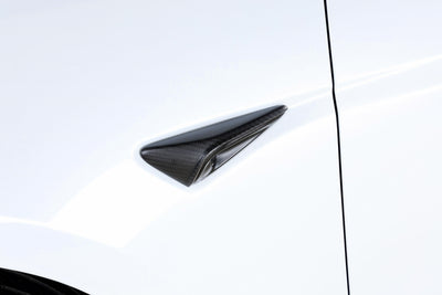 Real Molded Gloss Carbon Fiber Side Marker Turn Signal Overlay Half Covers for Tesla Model 3 2023-2024 Highland - PimpMyEV