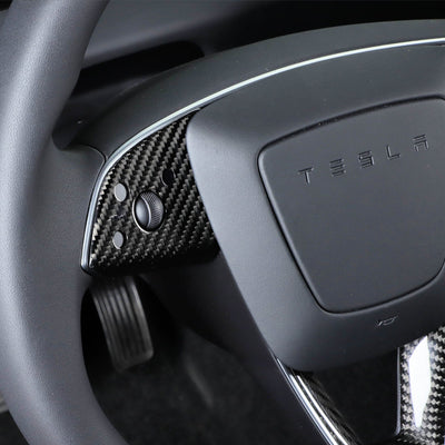 Real Molded Gloss Carbon Fiber Steering Wheel Overlays 3Pcs for Tesla Model 3 2023-2024 Highland - PimpMyEV