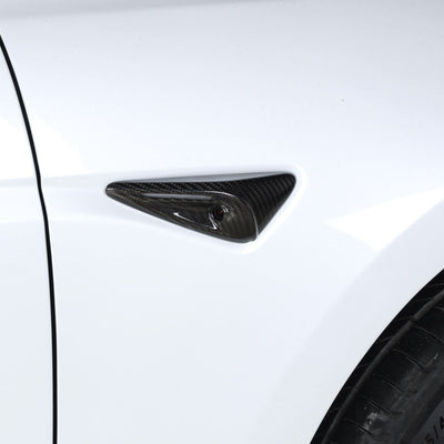 Real Molded Gloss Carbon Fiber Turn Signal Side Marker Overlay Camera Covers HW4 for Tesla Model 3 Highland 2024-2025