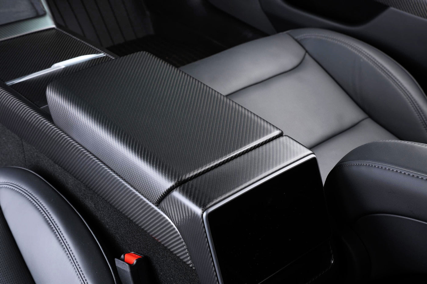 Real Molded Matte Carbon Fiber Armrest Overlay Cover For Tesla Model 3 2023-2024 - PimpMyEV