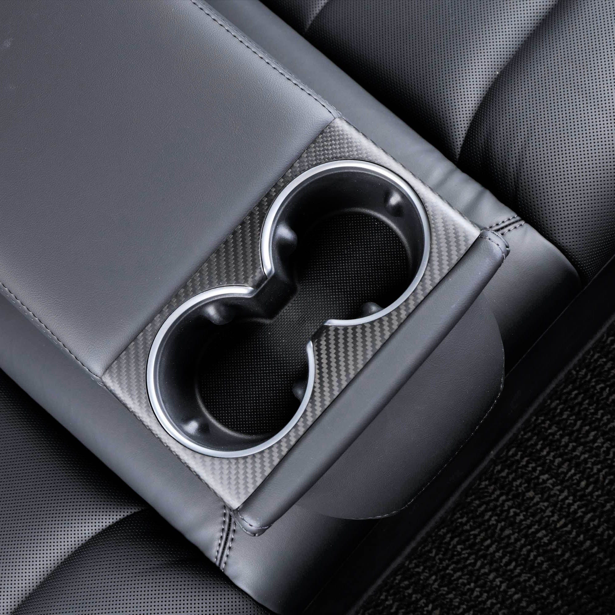 Real Molded Matte Carbon Fiber Backseat Cup Holder Overlay for Tesla ...