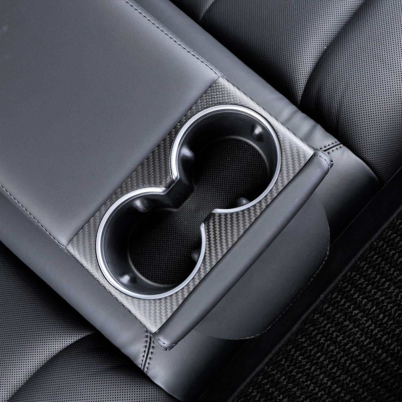 Real Molded Matte Carbon Fiber Backseat Cup Holder Overlay for Tesla Model 3 2023-2024 Highland - PimpMyEV
